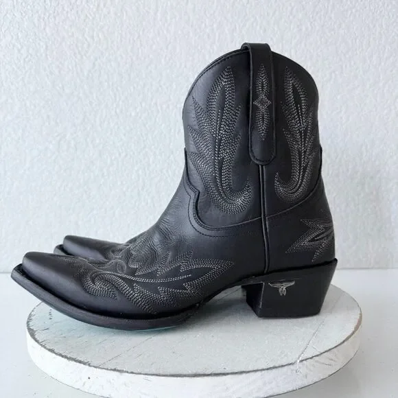 NEW Lane LEXINGTON Womens Cowboy Bootie 9.5 Black Leather Western Cowgirl Boots - Picture 3 of 10